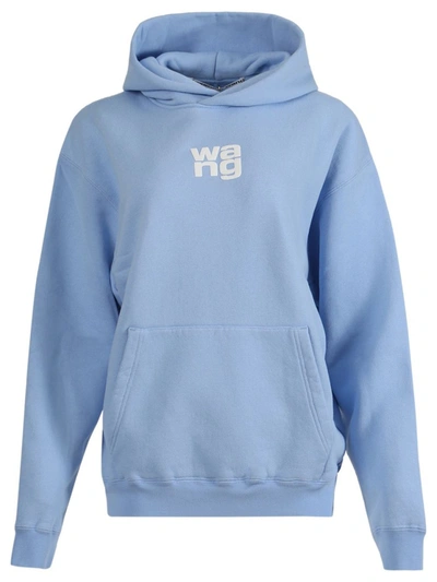 Shop Alexander Wang Puff Logo Garment Washed Hoodie In Blue