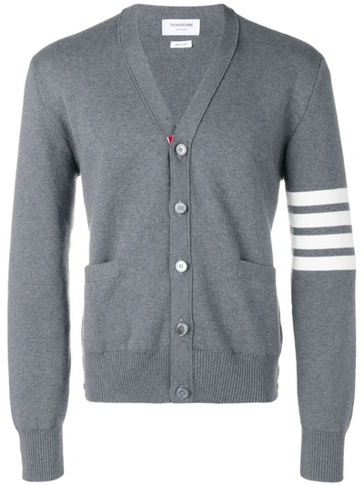 Shop Thom Browne 4 Bar Sleeve V-neck Cardigan In Grey