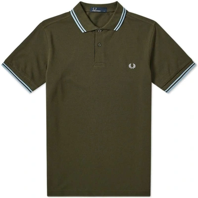 Shop Fred Perry Slim Fit Twin Tipped Polo Forest Night & Sky Blue In Green