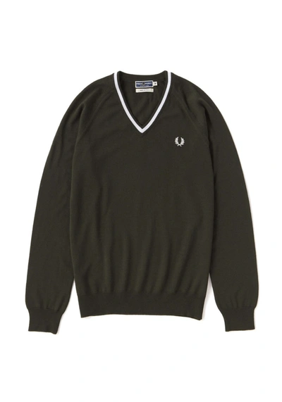 Shop Fred Perry Reissues Merino Tipped V-neck Jumper Thorn In Green