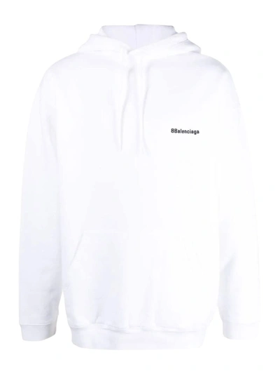 Shop Balenciaga Medium Fit Logo Hoodie In White