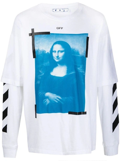 Shop Off-white Blue Mona Lisa Double Sleeve T-shirt In White