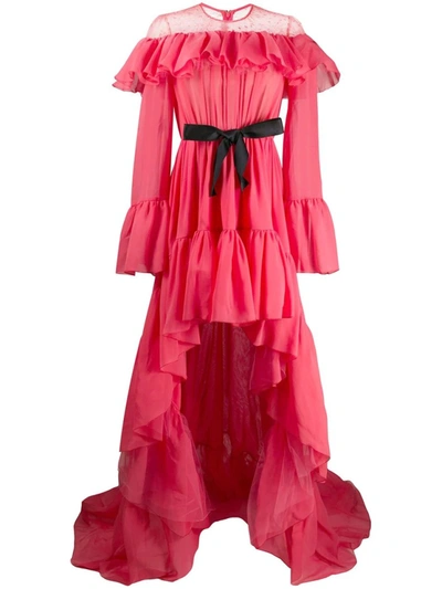 Shop Giambattista Valli Asymmetric Ruffled Gown In Red