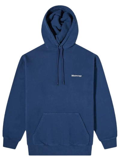 Shop Balenciaga Medium Fit Logo Hoodie In Blue