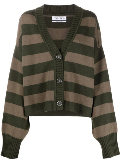 Shop Attico Striped Merino Wool Cardigan In Green