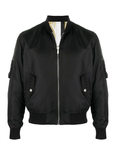 Shop Versace Logo Pocket Reversible Bomber Jacket In Black