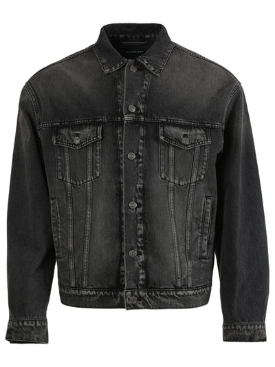 Shop Balenciaga Dirty Vintage Black Denim Jacket