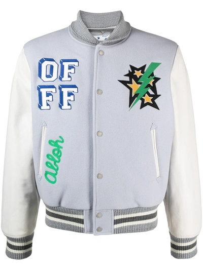 Shop Off-white Wool & Leather Varsity Jacket In Grey