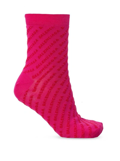 Shop Balenciaga Magenta And Red Logo Socks In Pink