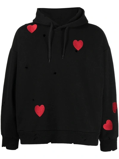 Shop Natasha Zinko Heart Embroidered Hoodie In Black