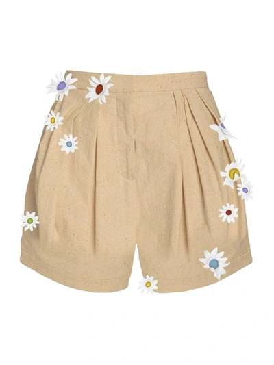 Shop Rosie Assoulin Daisy Embroidered Pleated Asymmetrical Short In Neutrals