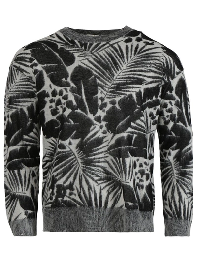 Shop Saint Laurent Jacquard Knit Sweater In Grey