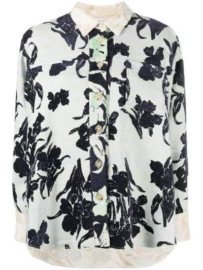 Shop Forte Forte Floral-print Oversized Shirt In Neutrals