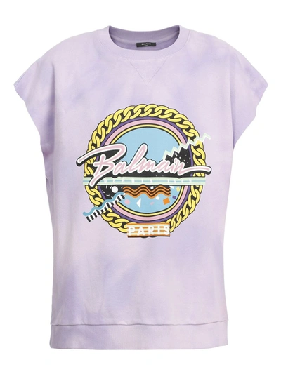 Shop Balmain Lavender Sun-bleached Sweatshirt In Purple