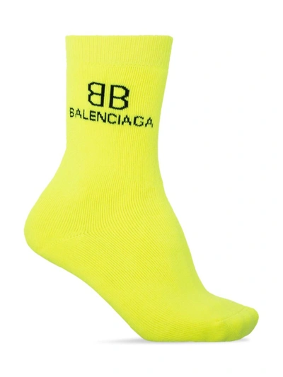 Shop Balenciaga Bb Logo Socks In Yellow