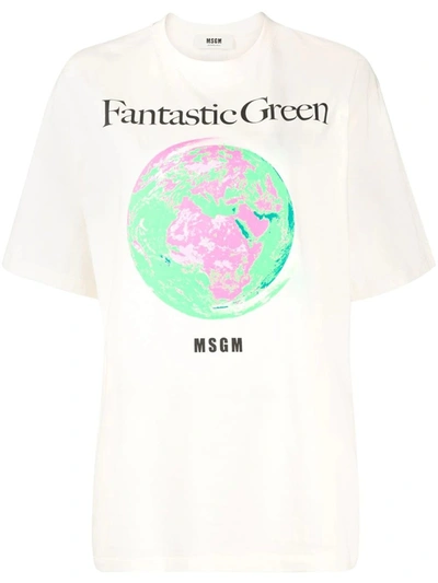 Shop Msgm Fantastic Green T-shirt In White