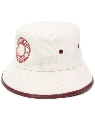 Shop Burberry Leather Trim Bucket Hat In White