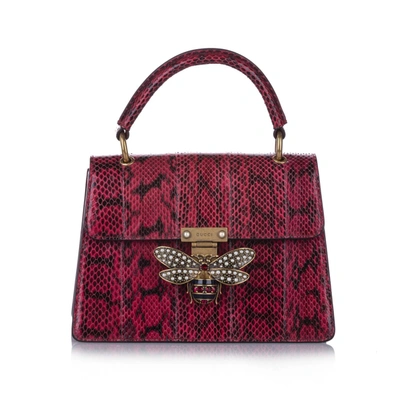 Pre-owned Gucci Queen Margaret Python Satchel In Red