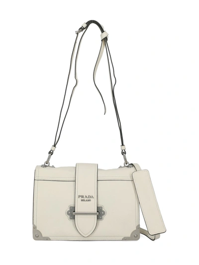 Shop Prada Cahier Leather Cross Body Bag In White