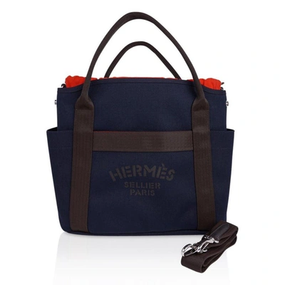 Pre-owned Hermes Tote Sac De Pansage The Grooming Bag Navyi / Feu New In Blue