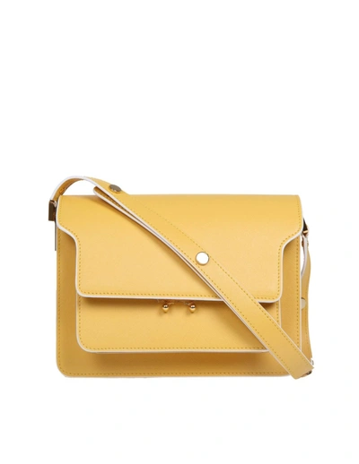 Shop Marni Trunk Yellow Leather Shoulder Bag