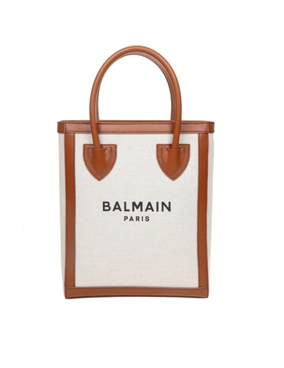 Shop Balmain Beige Leather Tote In White