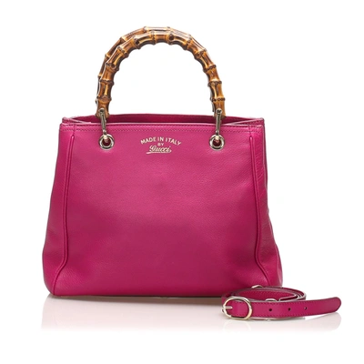 Shop Gucci Bamboo Shopper Leather Satchel In Pink