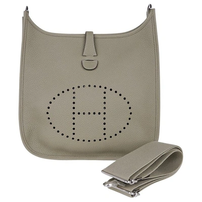 Pre-owned Hermes Evelyne Pm Bag Sage Crossbody Clemence Leather Palladium Hardware In Grey