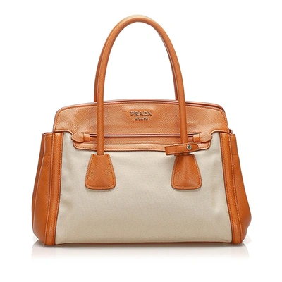 Shop Prada Canvas Satchel In Neutrals