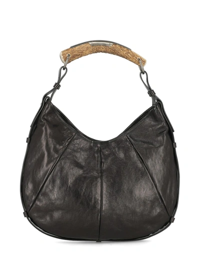 Shop Saint Laurent Mombasa Leather Hobo Bag In Black