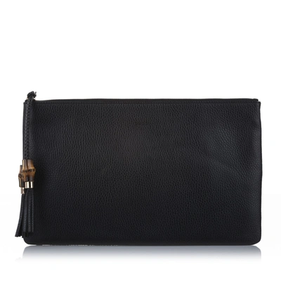 Shop Gucci Bamboo Leather Clutch Bag In Black