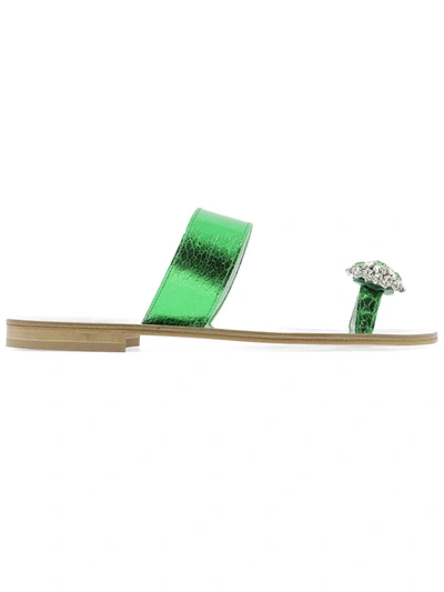 Shop Emanuela Caruso Green Leather Sandals In Neutrals