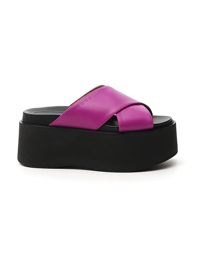 Shop Marni Black/purple Leather Sandals