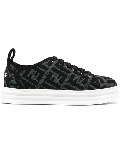 Shop Fendi Logo-print Flatform Sneakers In Black