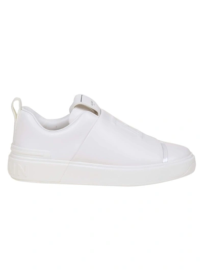Shop Balmain White Leather Slip On Sneakers