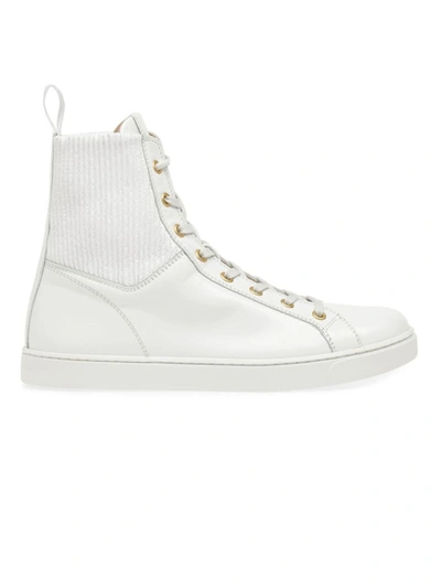 Shop Gianvito Rossi Rib Knit And Leather High Top Sneakers In White