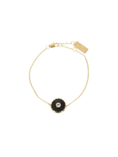 Shop Marc Jacobs The Medallion Black Brass Bracelet In Gold