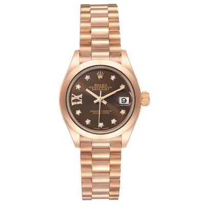 Shop Rolex President 28 Rose Gold Chocolate Dial Ladies Watch 279165 Box Card In Not Applicable