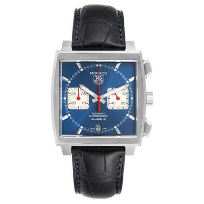 Shop Tag Heuer Monaco Calibre 12 Blue Dial Black Strap Mens Watch Caw2111 Box In Not Applicable