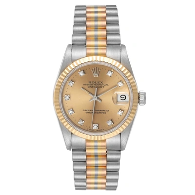 Shop Rolex President Tridor Midsize White Yellow Rose Gold Diamond Watch 68279 In Not Applicable