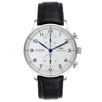 Shop Iwc Schaffhausen Portuguese Chrono Silver Dial Blue Hands Steel Mens Watch Iw371446 In Not Applicable