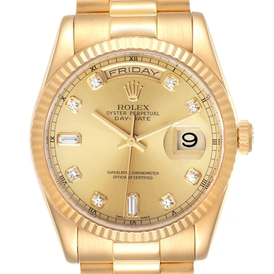 Pre-owned Rolex President Day-date Yellow Gold Diamond Dial Mens Watch 118238