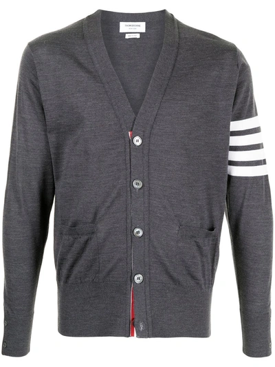 Thom Browne Intarsia Stripes Wool Cardigan In Grey