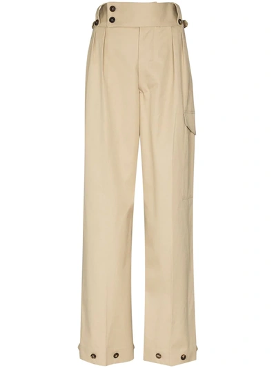 Shop Maison Margiela Decorative-button Tailored Trousers In Neutrals