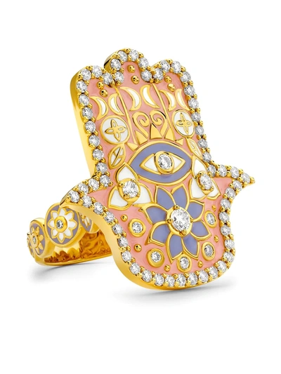 Shop Buddha Mama 20kt Yellow Gold Diamond Hamsa Ring