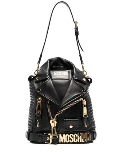 Shop Moschino Biker Jacket Mini Backpack In Black