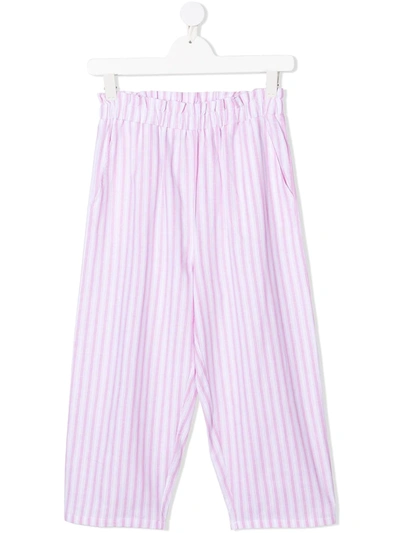 Shop Douuod Teen Stripe-print Cropped Trousers In Pink