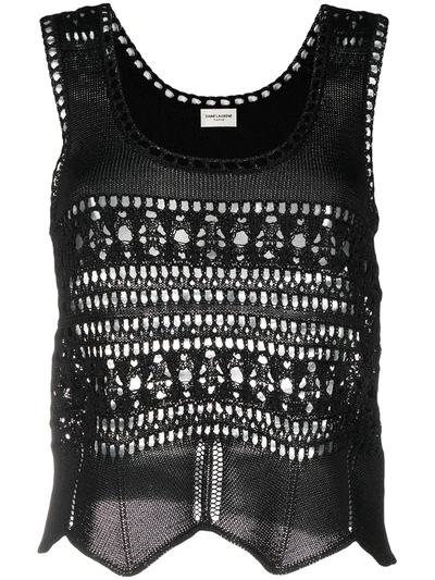 Shop Saint Laurent Crochet Vest Top In Black