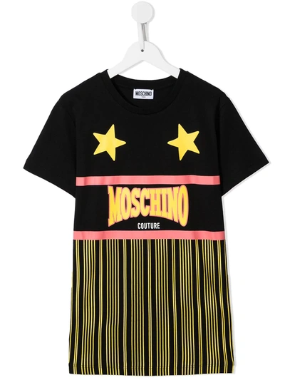 Shop Moschino Teen Logo Pinstripe T-shirt In Black