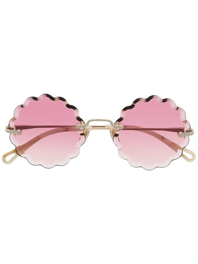 Shop Chloé Rosie Round Frame Metal Sunglasses In Gold